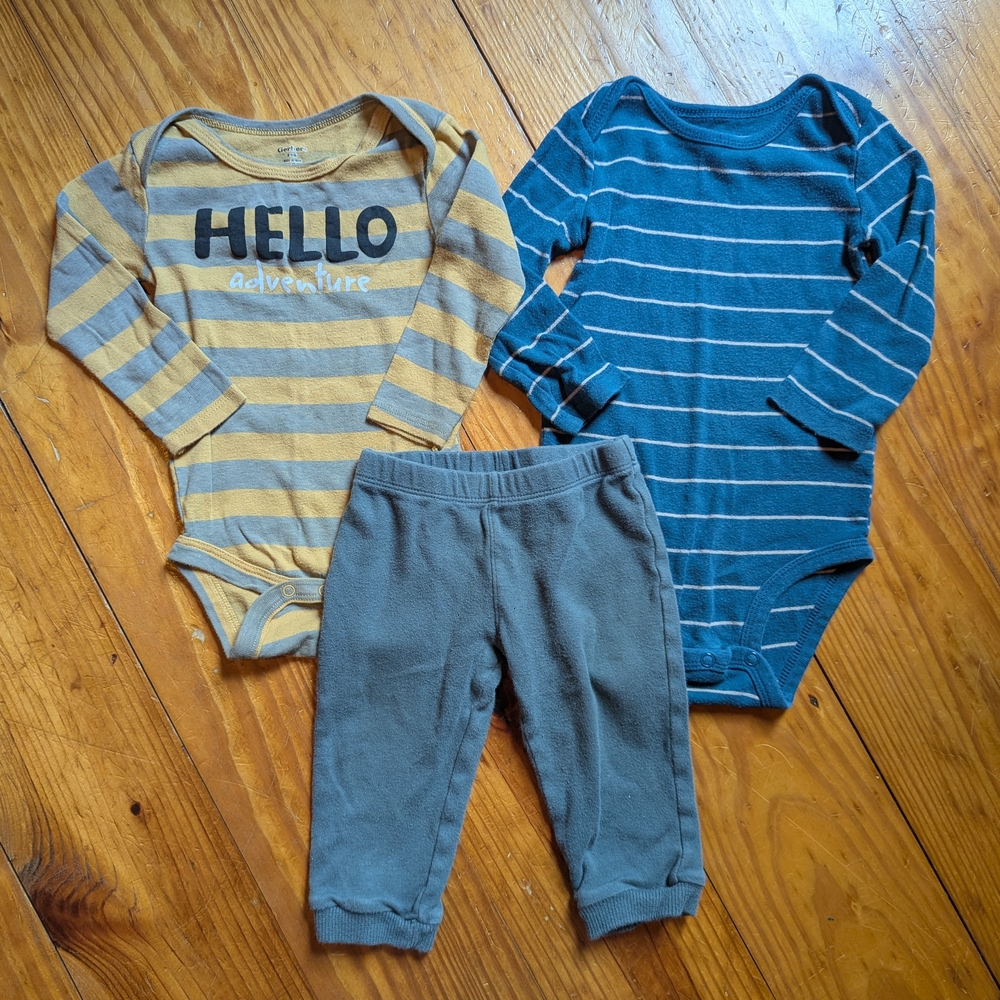 Striped Matching Set - Blue and Gray Hello Adventure 6-9 Month
